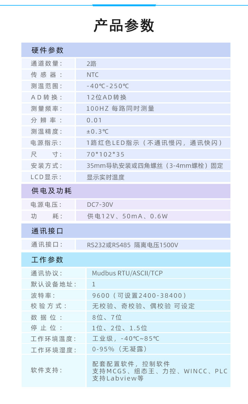 DAM-0200NTC NTC溫度采集模塊產(chǎn)品參數(shù)